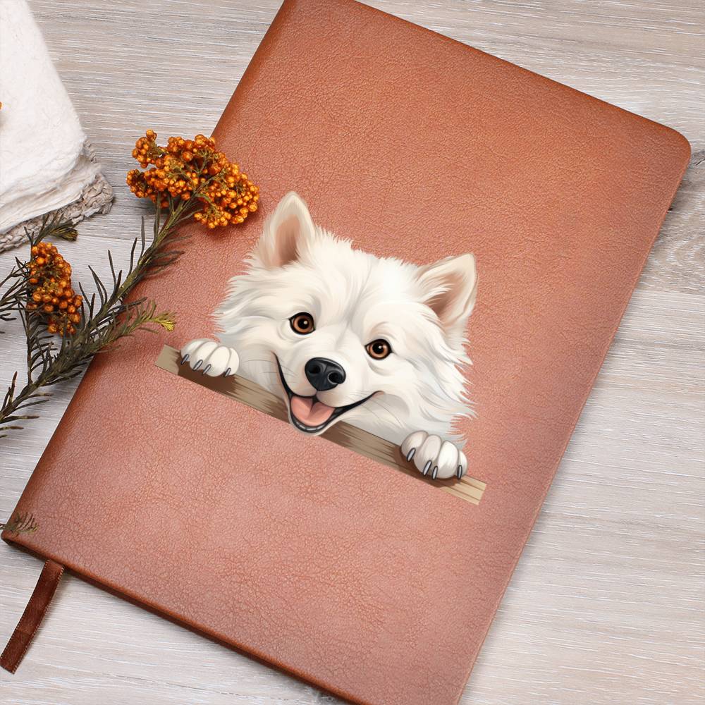 American Eskimo Dog Peeking - Vegan Leather Journal