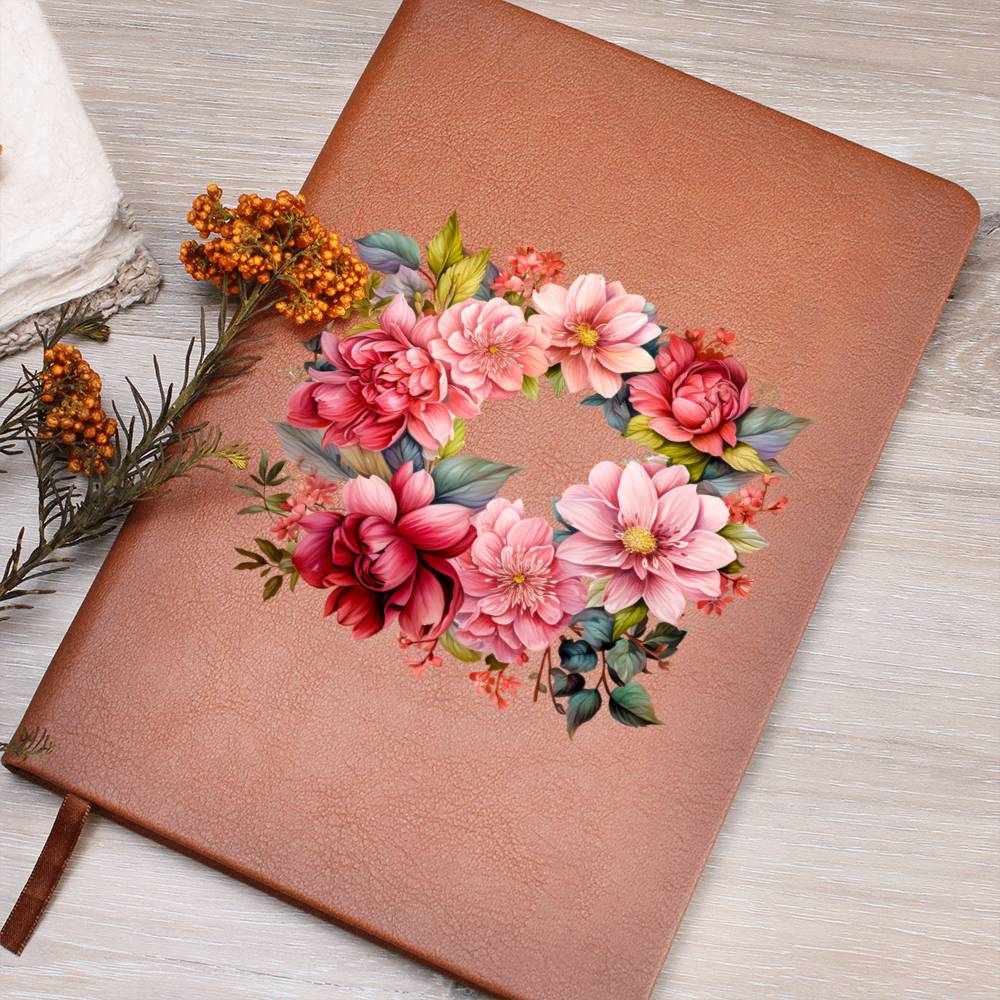 Floral Flower Wreath 007 - Vegan Leather Journal