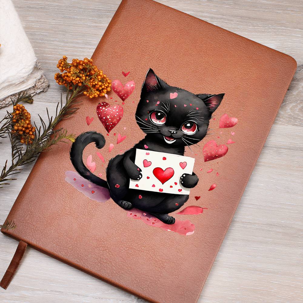Valentine's Day Black Cat 047 - Vegan Leather Journal