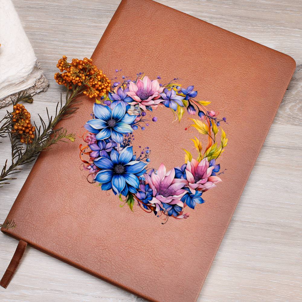 Floral Flower Wreath 131 - Vegan Leather Journal