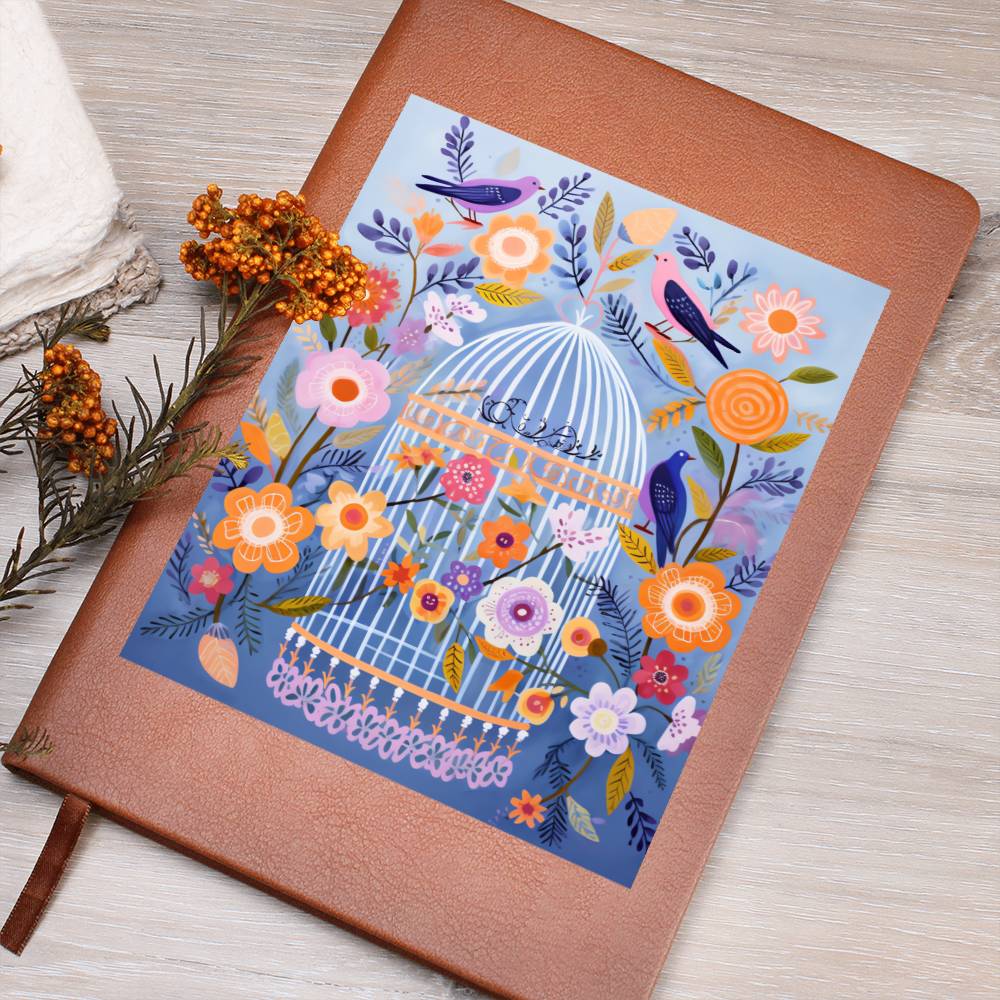 Birds And Floral Design 132 - Vegan Leather Journal