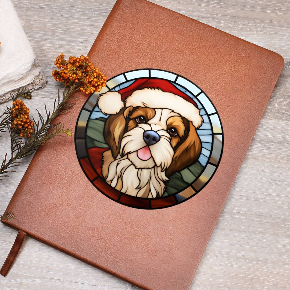 Dog Stained Glass Christmas Design 032 - Vegan Leather Journal