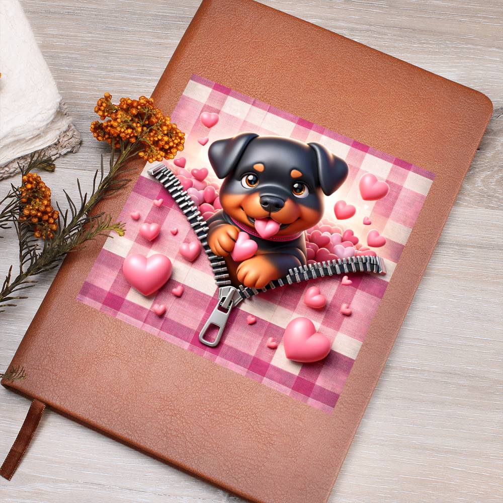 Valentine's Day Dog And Zipper 018 - Vegan Leather Journal