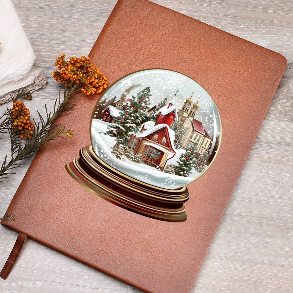 Watercolor Christmas Snow Globe 027 - Vegan Leather Journal