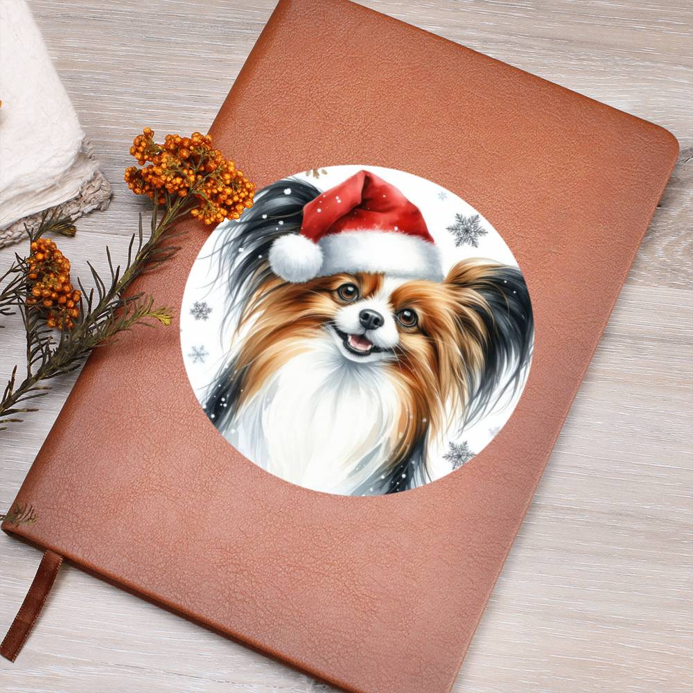 Christmas Dog - Papillon - Vegan Leather Journal