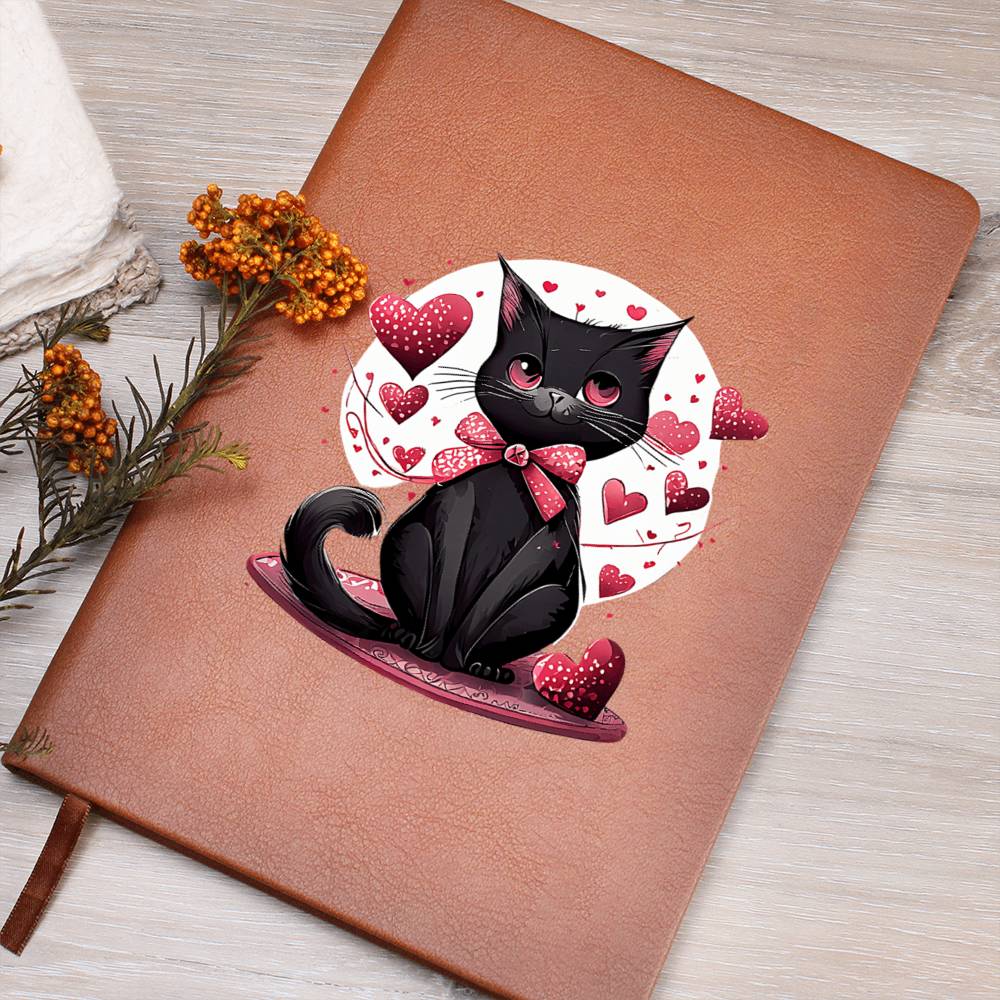 Valentine's Day Black Cat 028 - Vegan Leather Journal