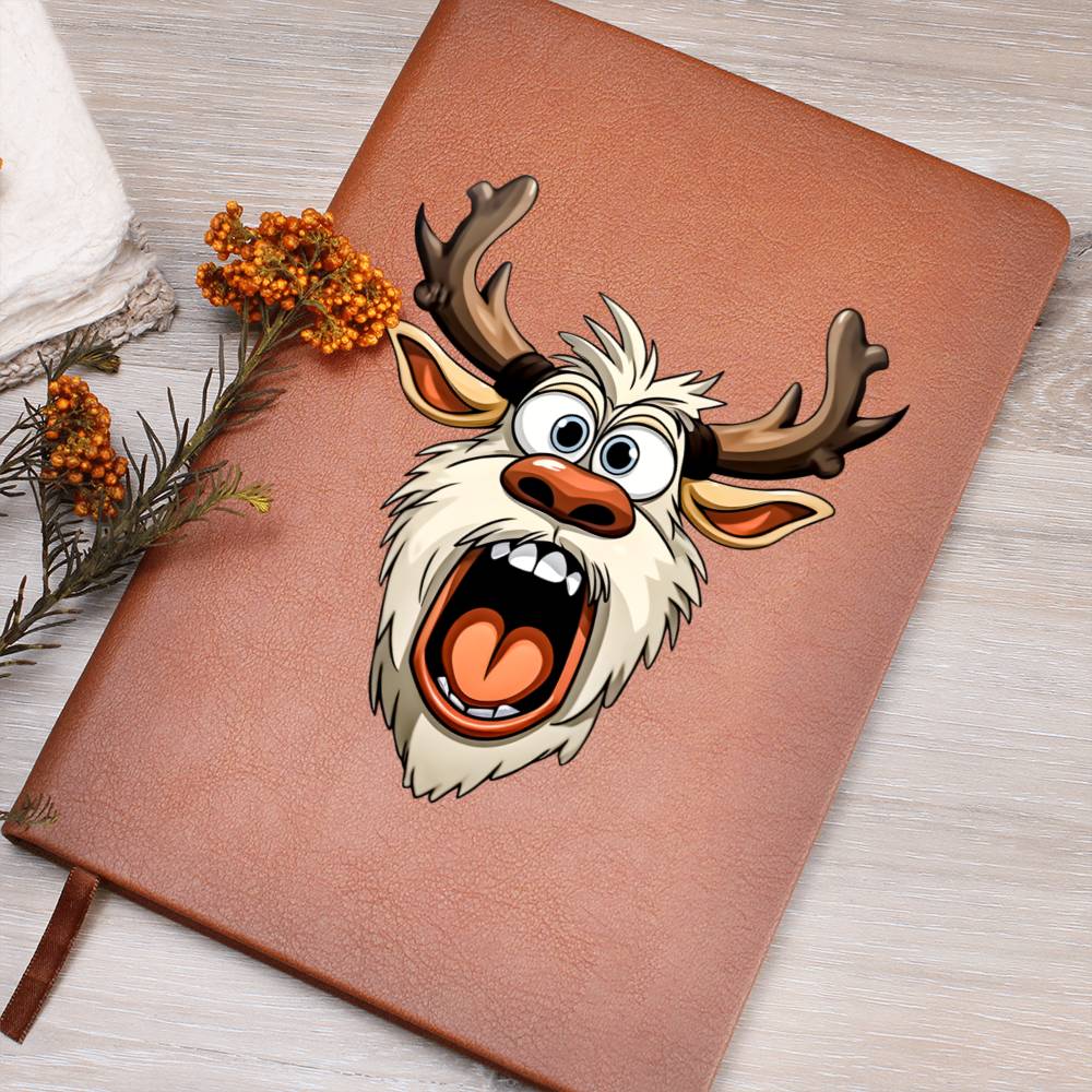 Funny Reindeer Face 17 - Vegan Leather Journal