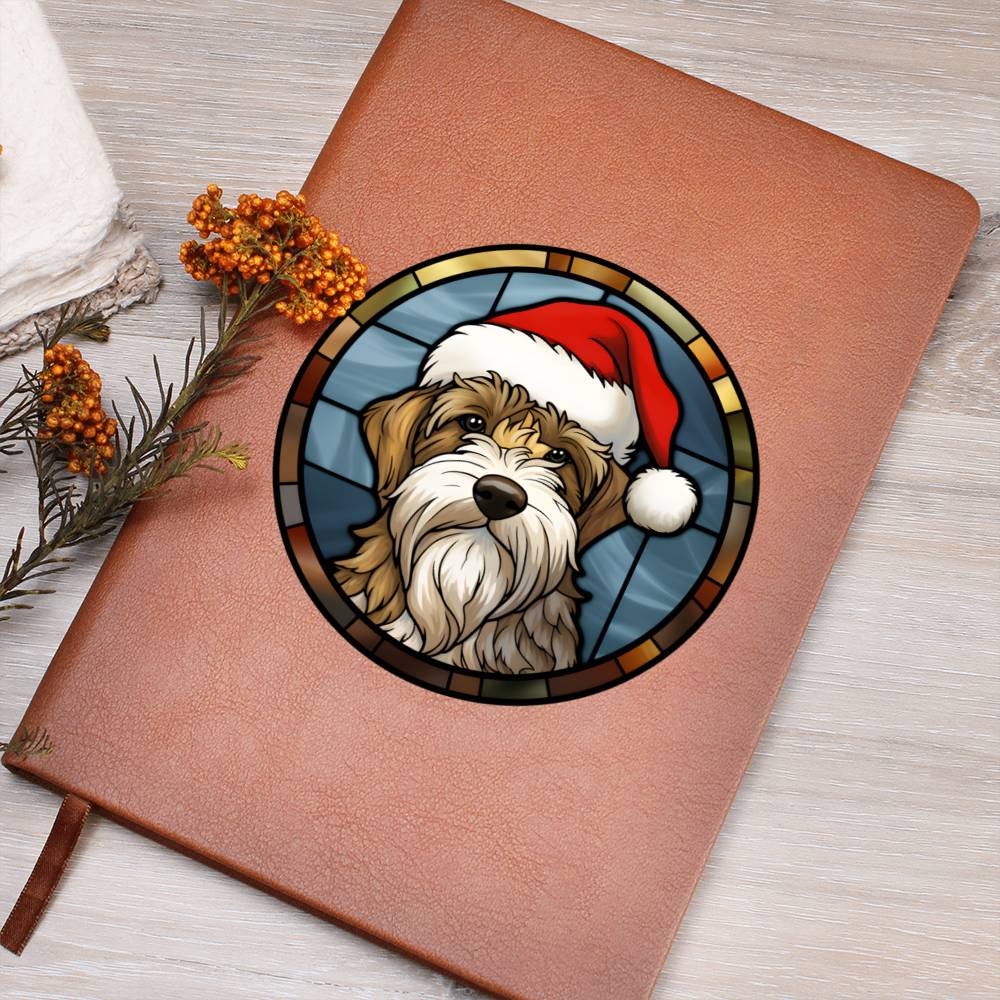 Dog Stained Glass Christmas Design 009 - Vegan Leather Journal