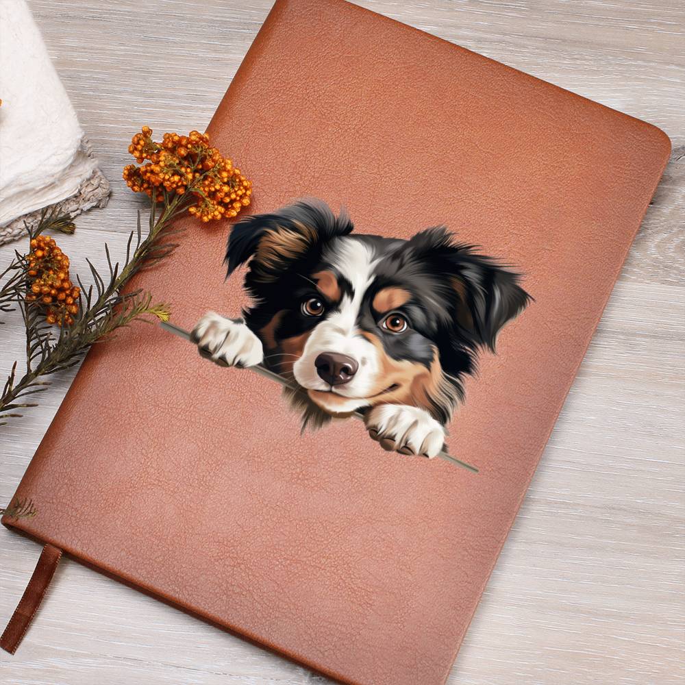 Miniature American Shepherd Peeking - Vegan Leather Journal