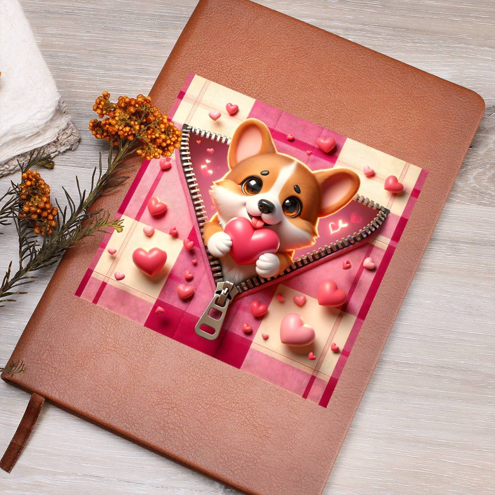 Valentine's Day Dog And Zipper 005 - Vegan Leather Journal