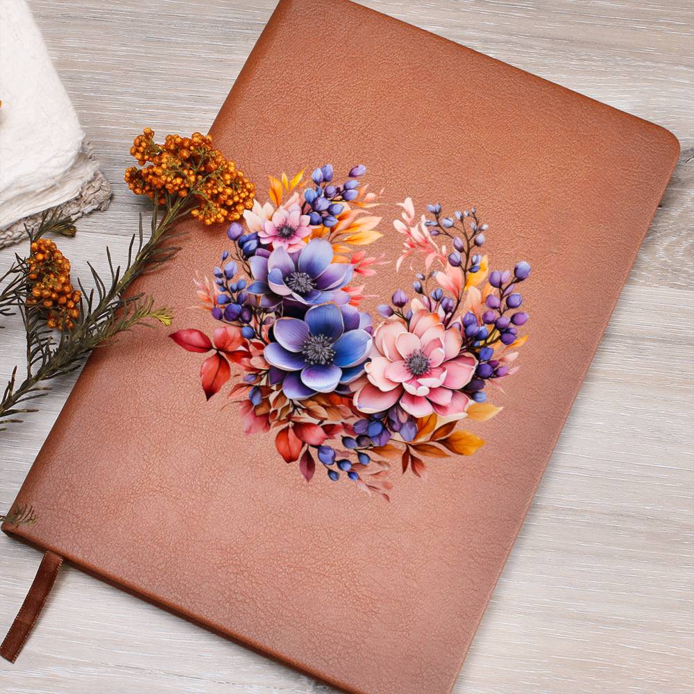 Floral Flower Wreath 126 - Vegan Leather Journal