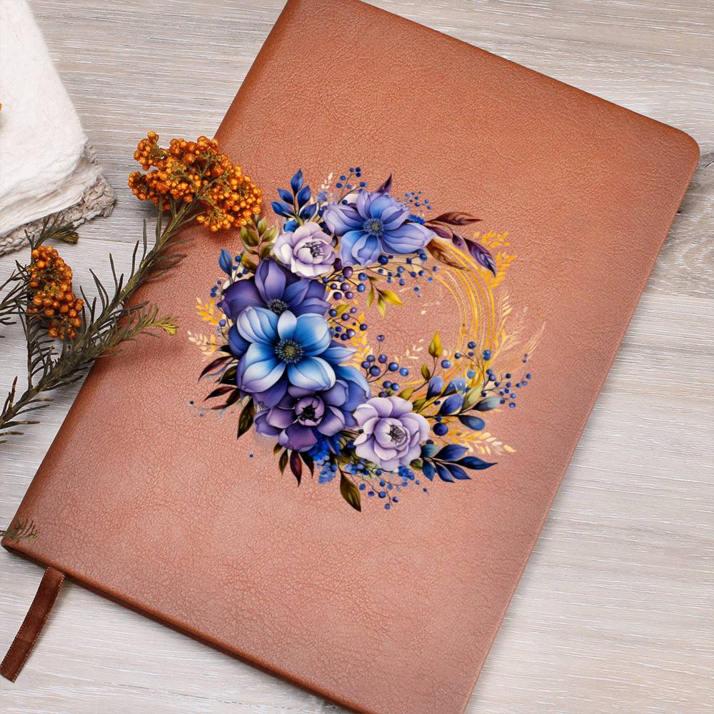 Floral Flower Wreath 111 - Vegan Leather Journal