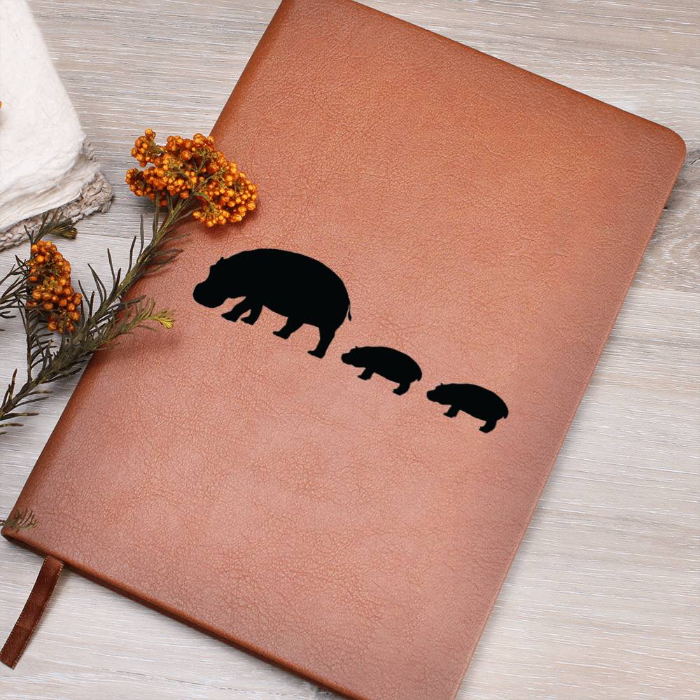 Mama Hippo With 2 Calves - Vegan Leather Journal
