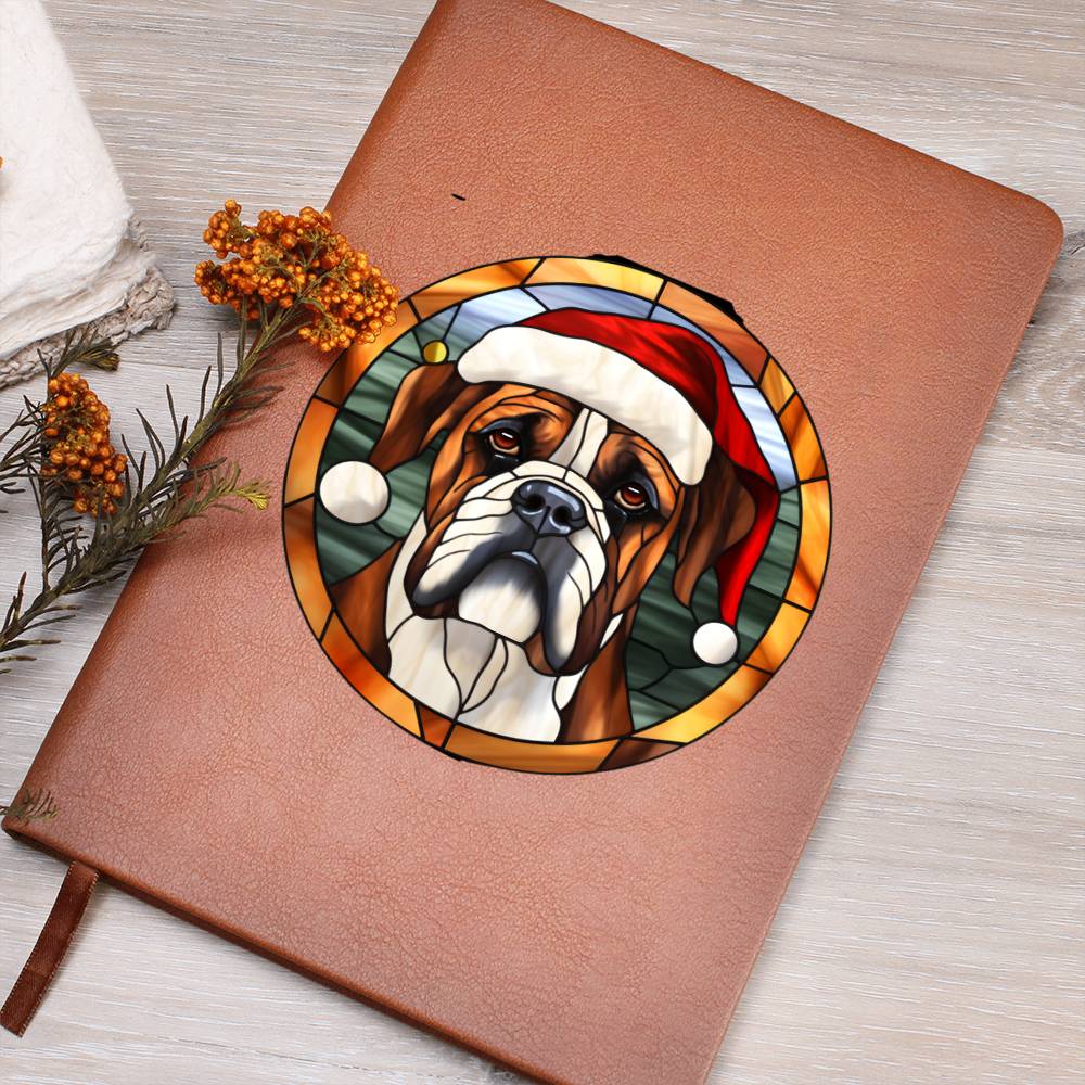 Dog Stained Glass Christmas Design 022 - Vegan Leather Journal