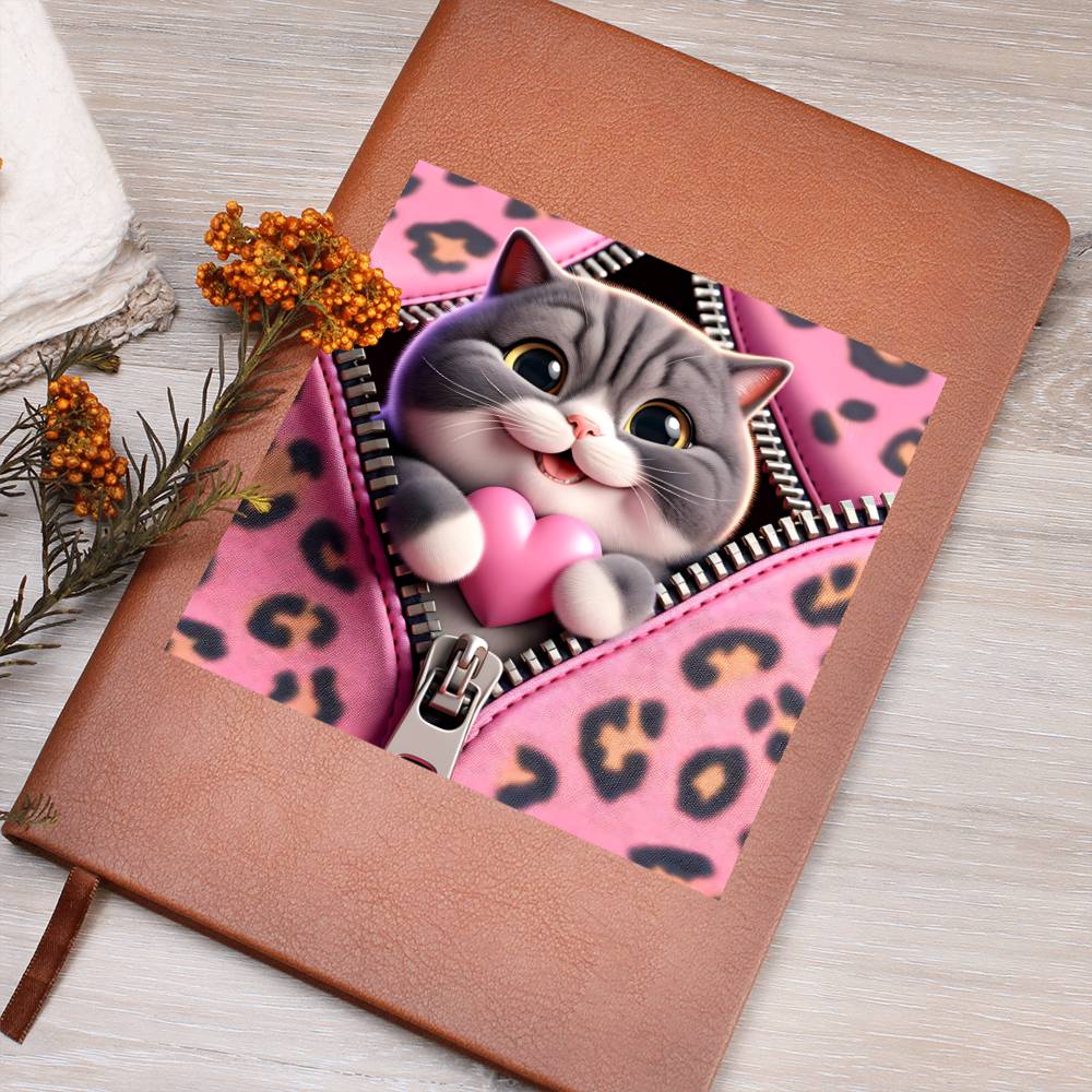 Valentine's Day Cat And Zipper 007 - Vegan Leather Journal