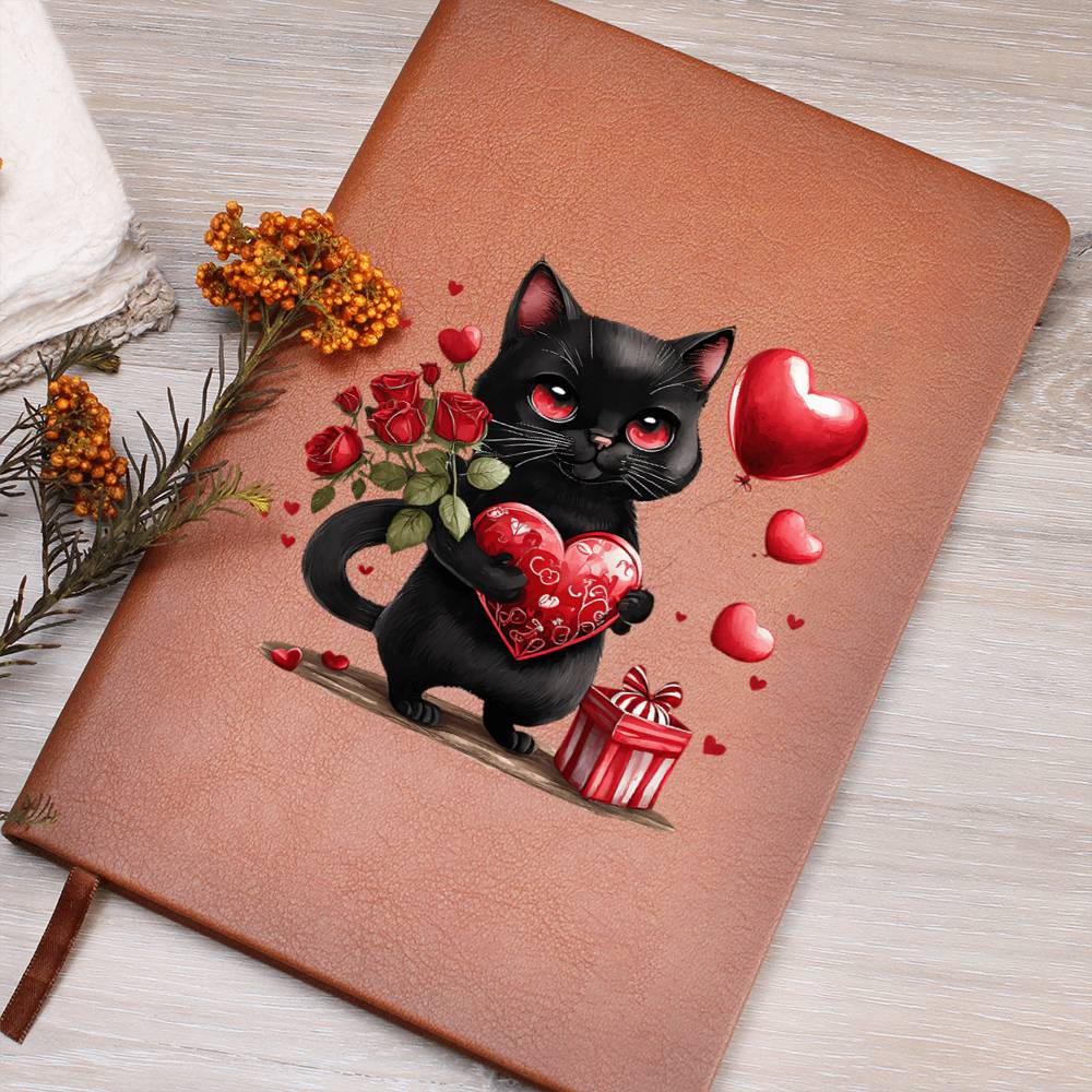 Valentine's Day Black Cat 029 - Vegan Leather Journal