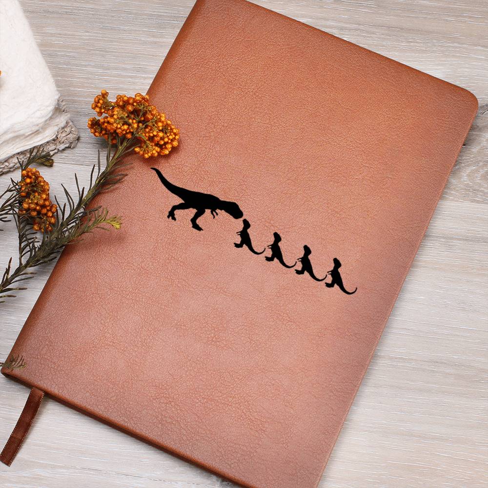 Mama Dinosaur With 4 Hatchlings - Vegan Leather Journal