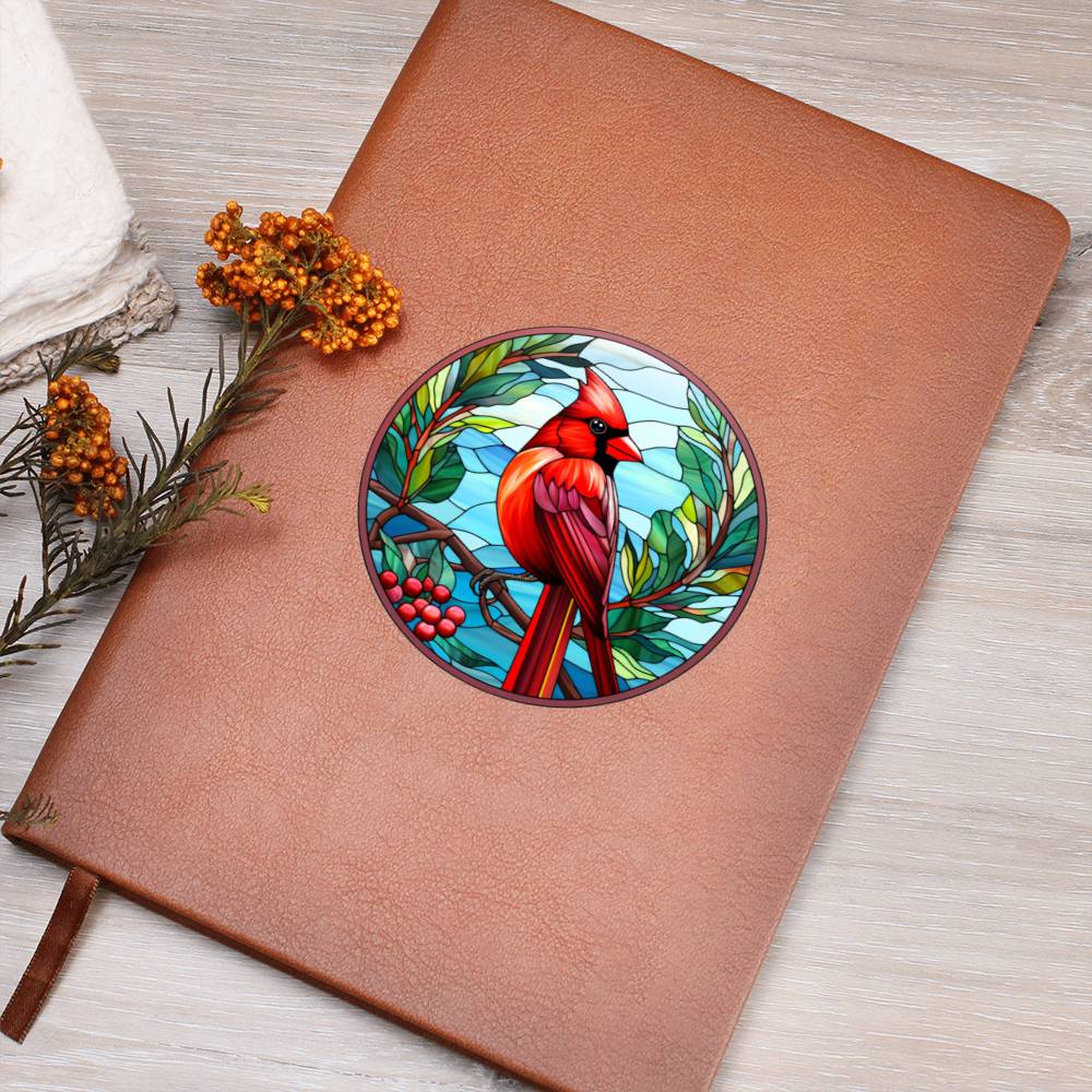 Christmas Red Cardinal Stained Glass Design 026 - Vegan Leather Journal