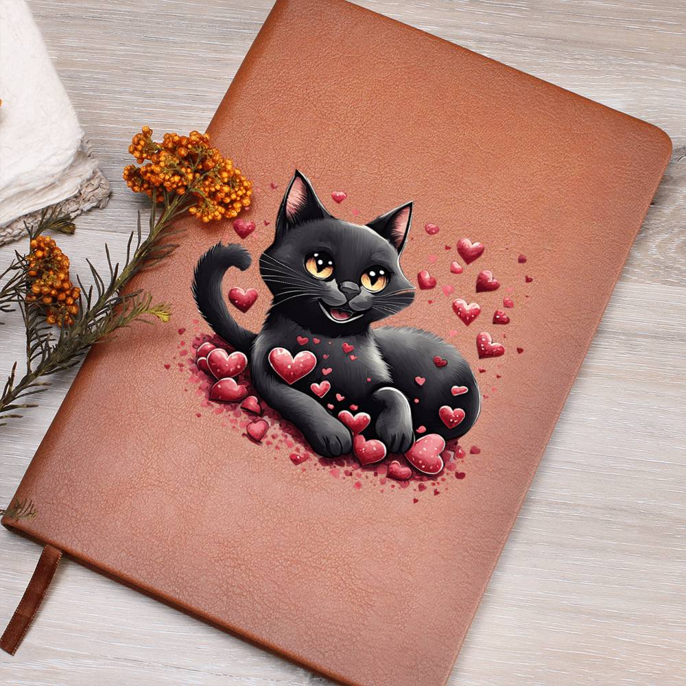 Valentine's Day Black Cat 033 - Vegan Leather Journal