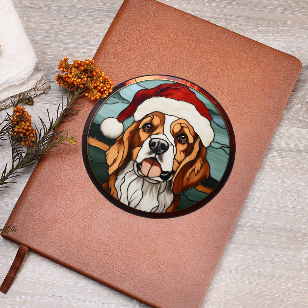 Dog Stained Glass Christmas Design 035 - Vegan Leather Journal