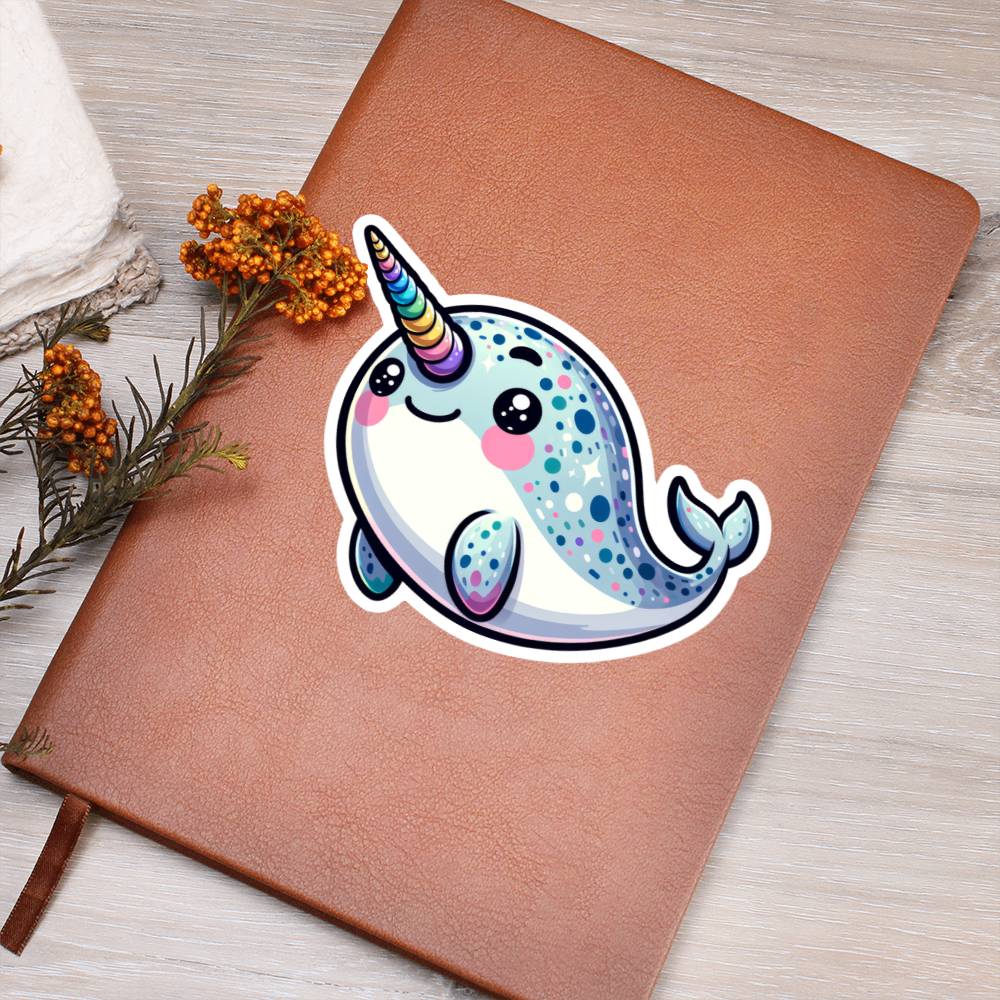 Cute Narwhal sticker 100 - Vegan Leather Journal
