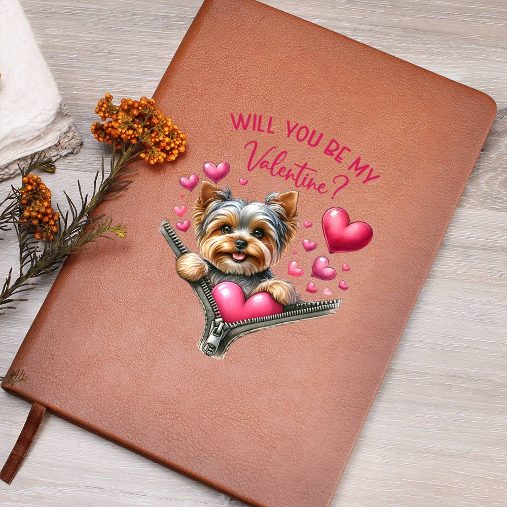 Valentine's Day Dog And Zipper 040 Will You Be My Valentine - Vegan Leather Journal