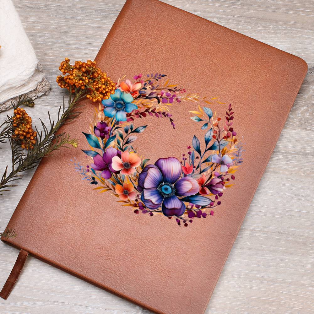 Floral Flower Wreath 067 - Vegan Leather Journal