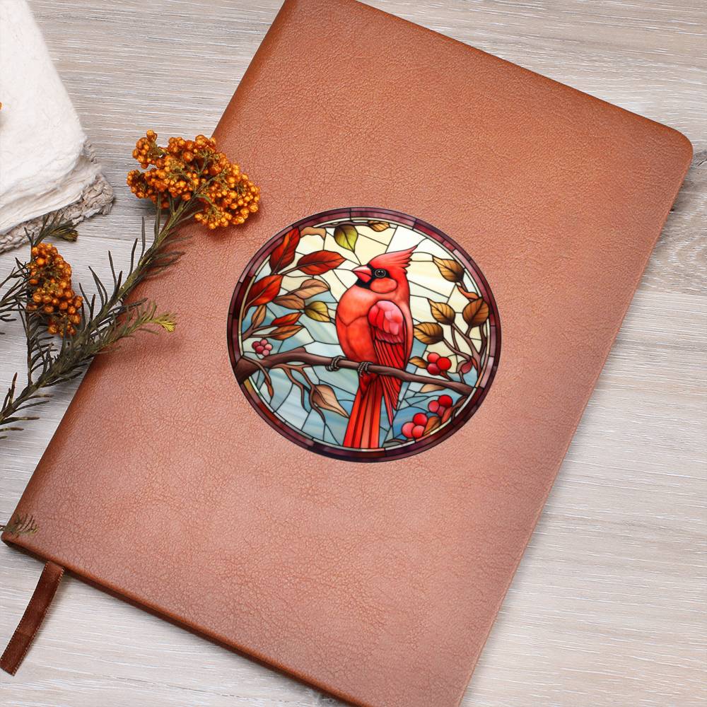 Christmas Red Cardinal Stained Glass Design 031 - Vegan Leather Journal