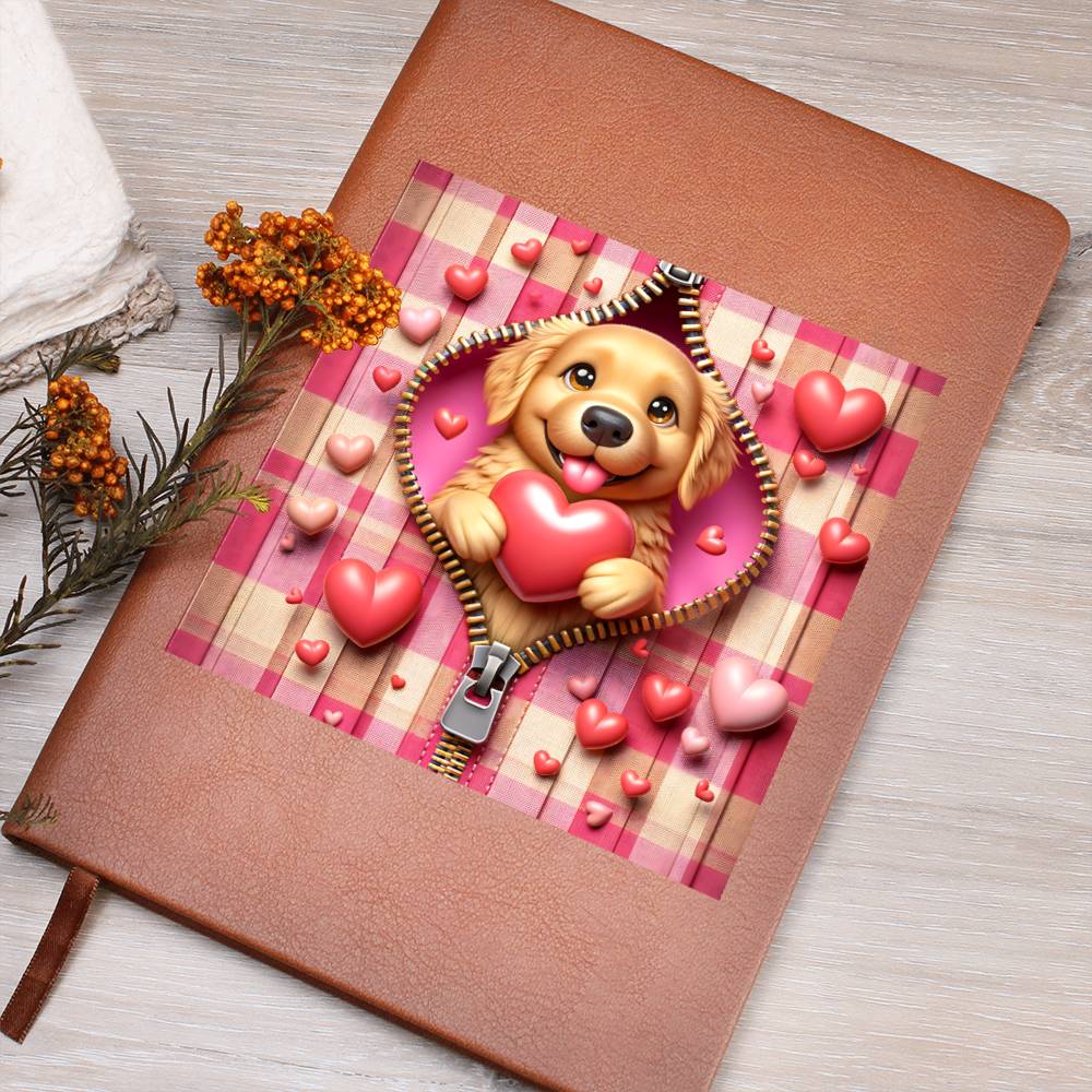 Valentine's Day Dog And Zipper 032 - Vegan Leather Journal