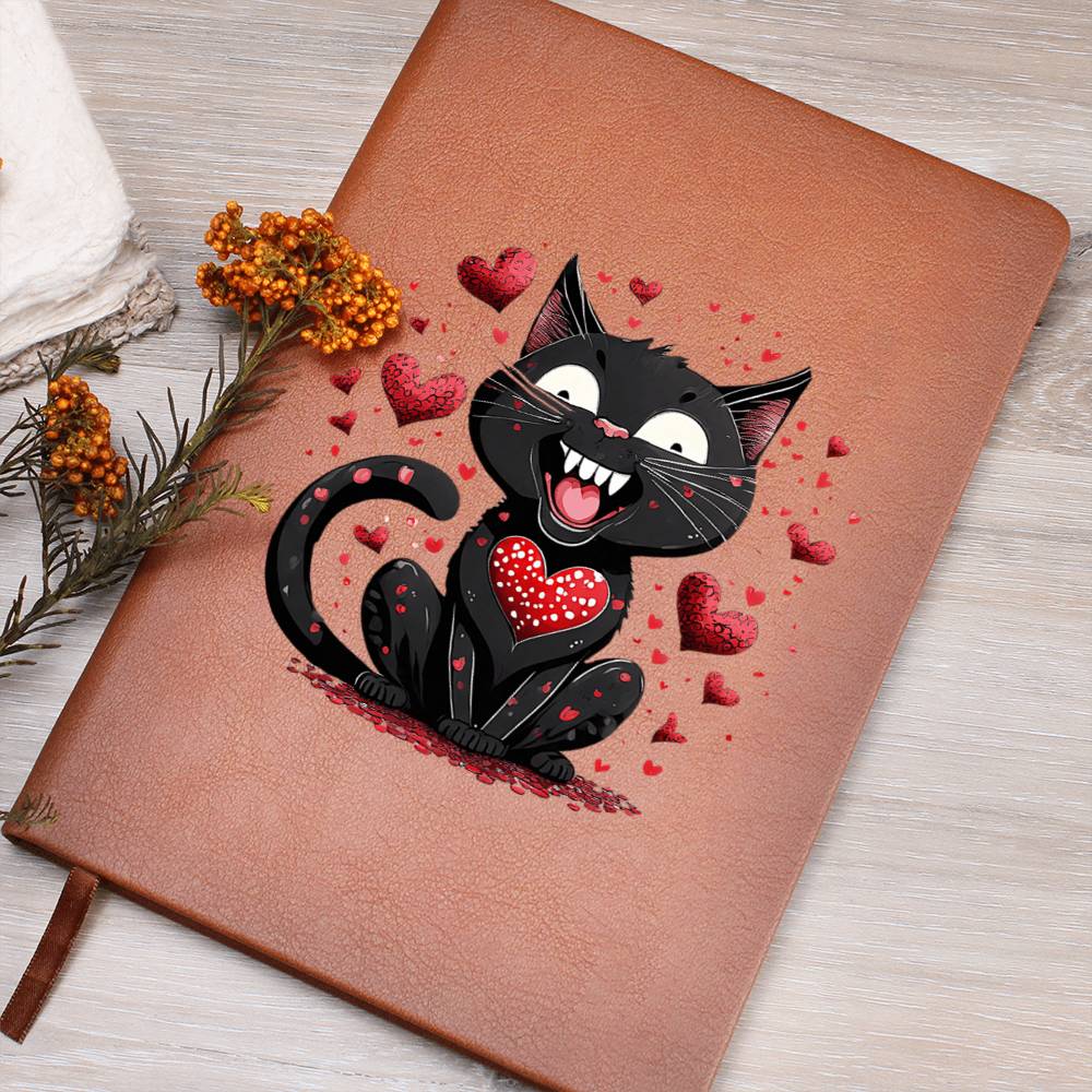 Valentine's Day Black Cat 024 - Vegan Leather Journal