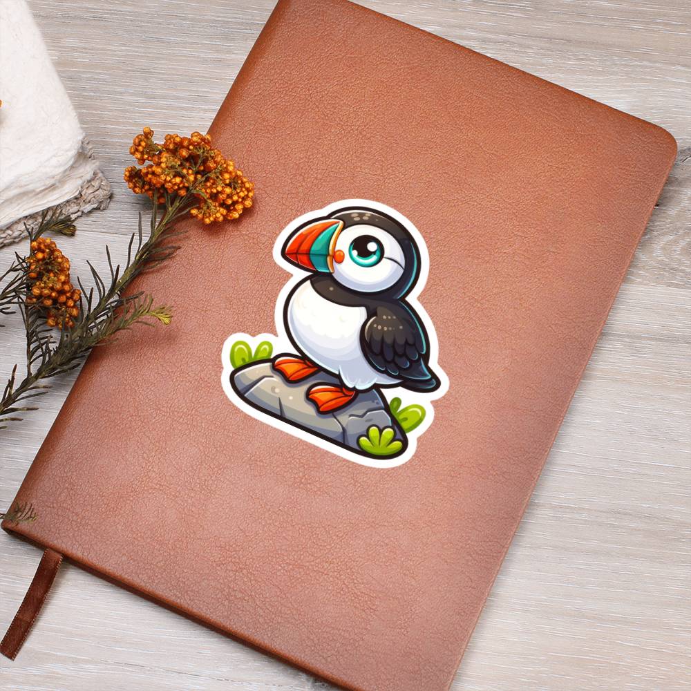 Cute Puffin sticker 121 - Vegan Leather Journal