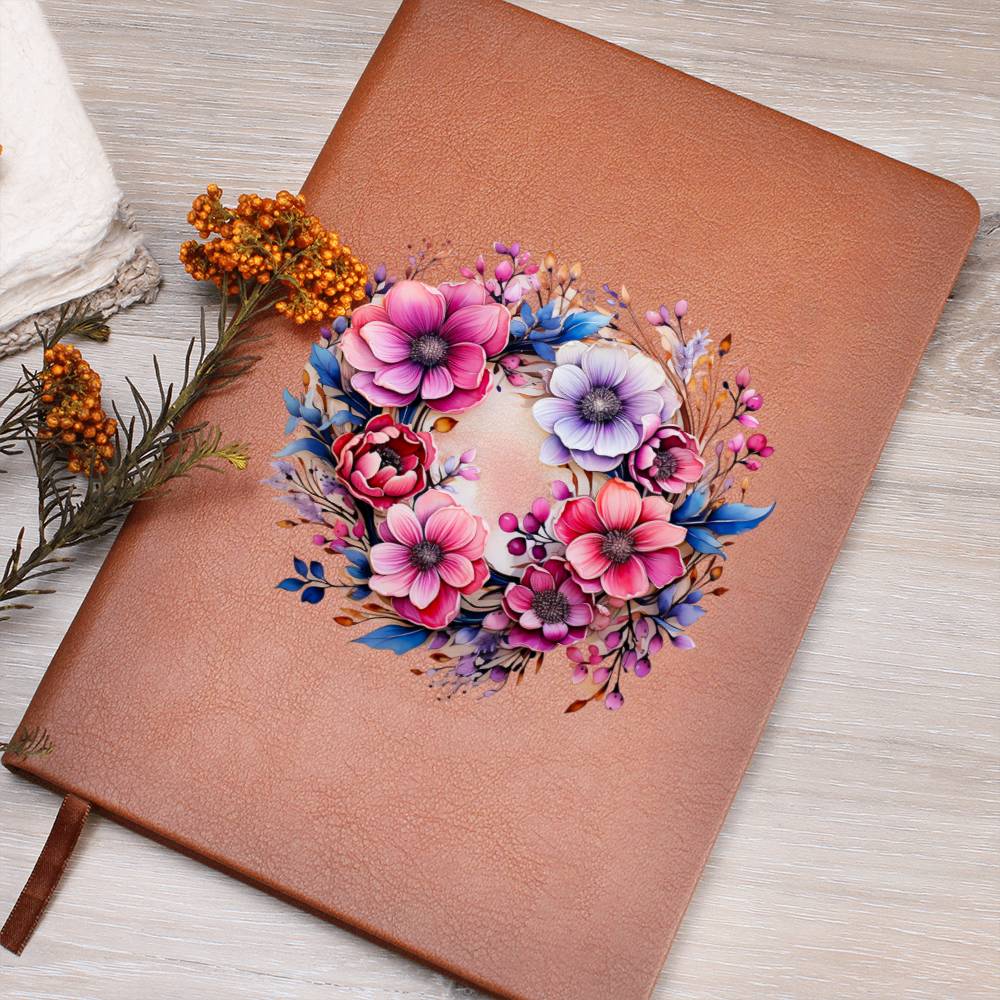Floral Flower Wreath 079 - Vegan Leather Journal