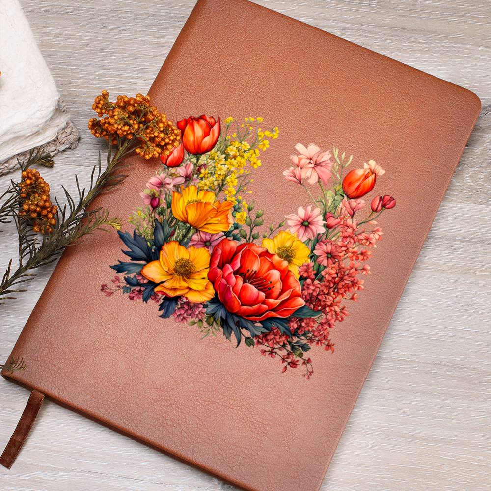 Floral Flower Wreath 058 - Vegan Leather Journal