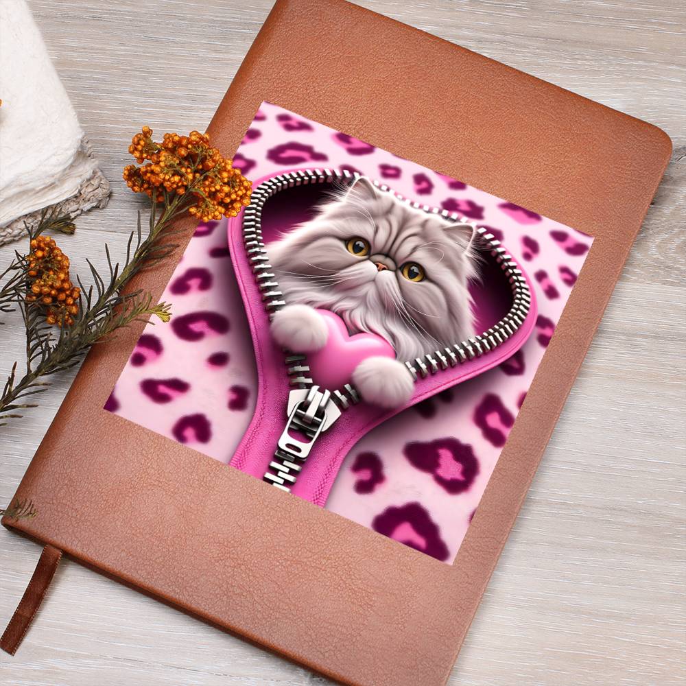 Valentine's Day Cat And Zipper 009 - Vegan Leather Journal