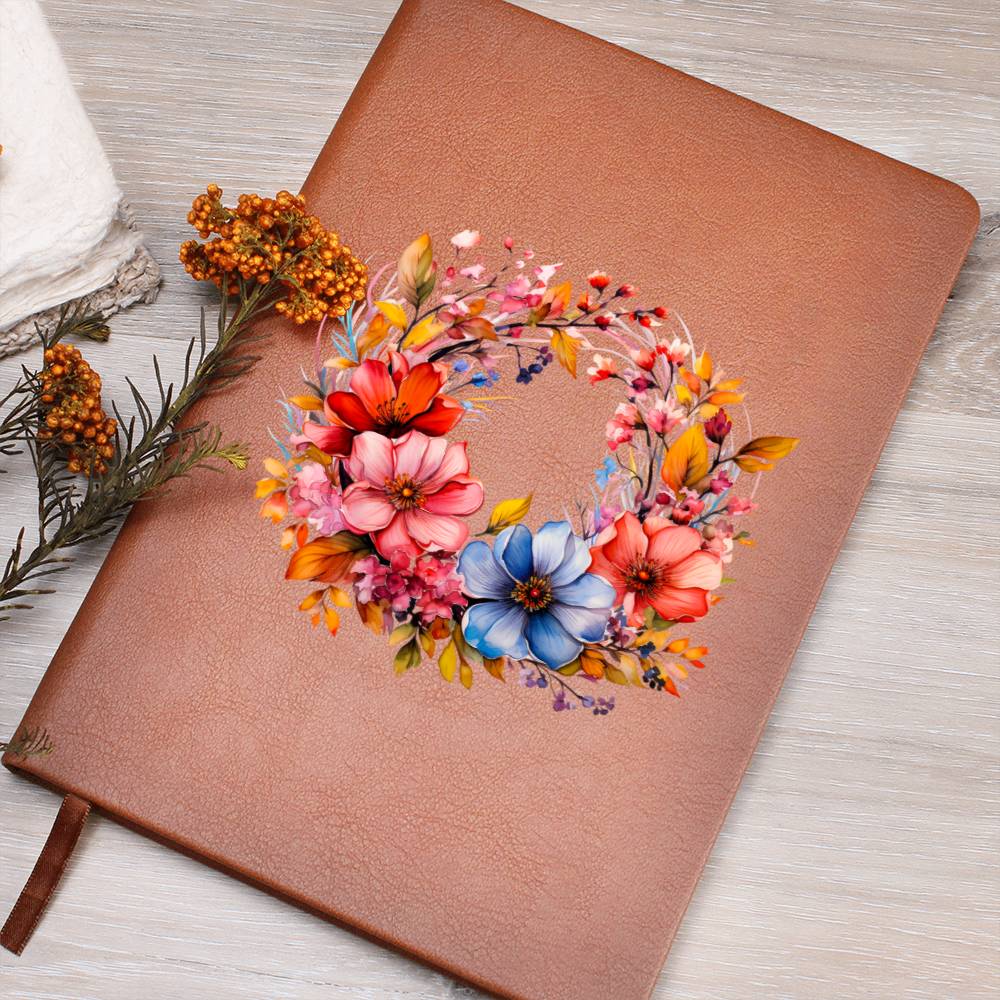 Floral Flower Wreath 133 - Vegan Leather Journal