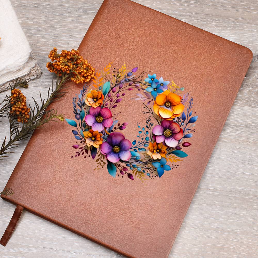Floral Flower Wreath 062 - Vegan Leather Journal
