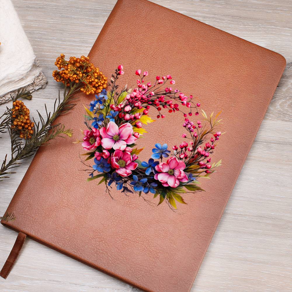 Floral Flower Wreath 104 - Vegan Leather Journal