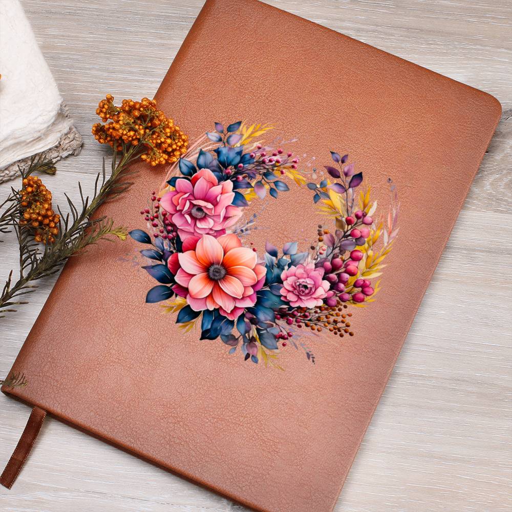 Floral Flower Wreath 032 - Vegan Leather Journal