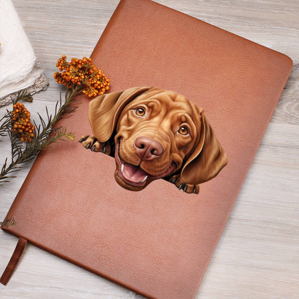 Wirehaired Vizsla Peeking - Vegan Leather Journal