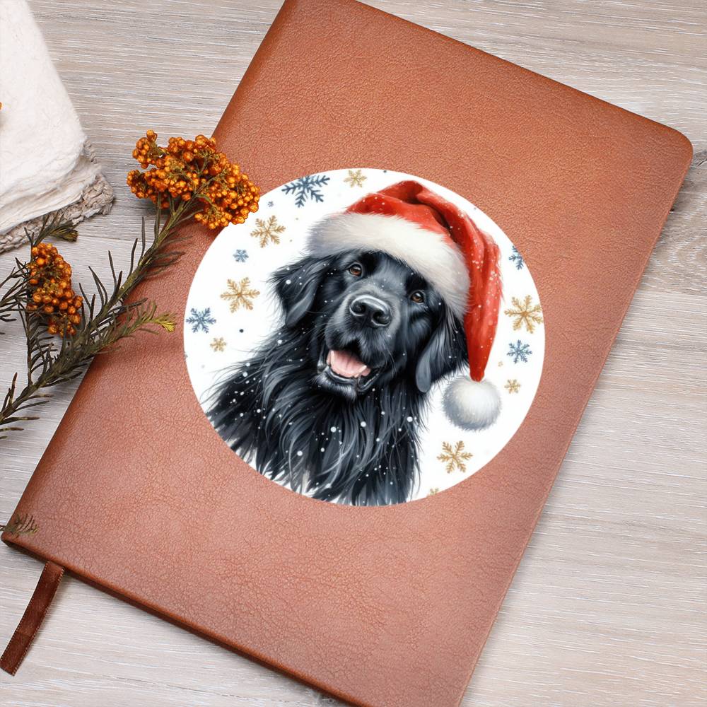 Christmas Dog - Flat-Coated Retriever - Vegan Leather Journal