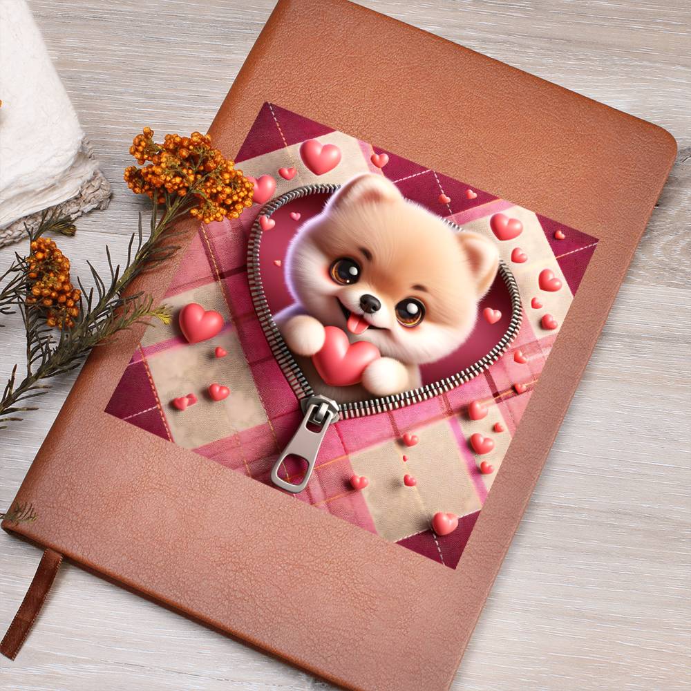 Valentine's Day Dog And Zipper 013 - Vegan Leather Journal