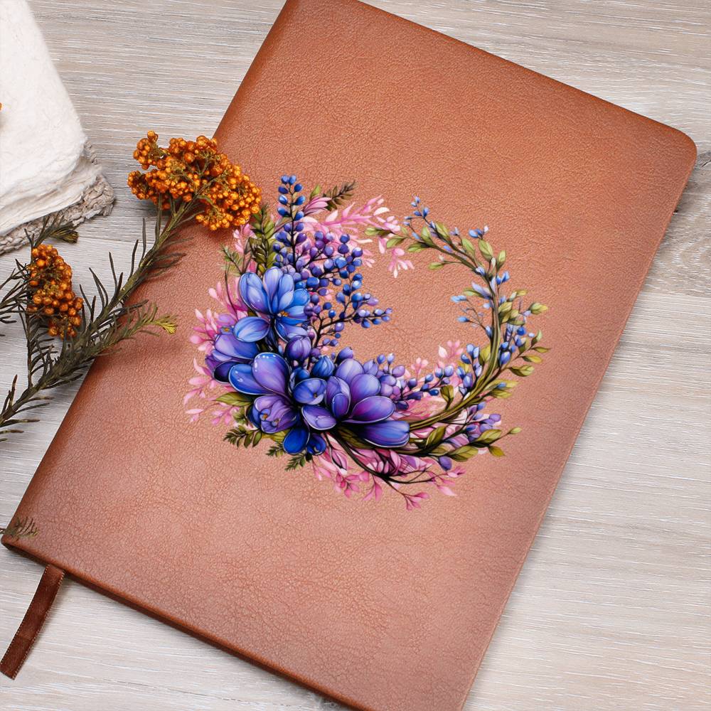 Floral Flower Wreath 105 - Vegan Leather Journal