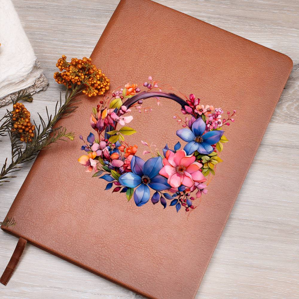 Floral Flower Wreath 023 - Vegan Leather Journal