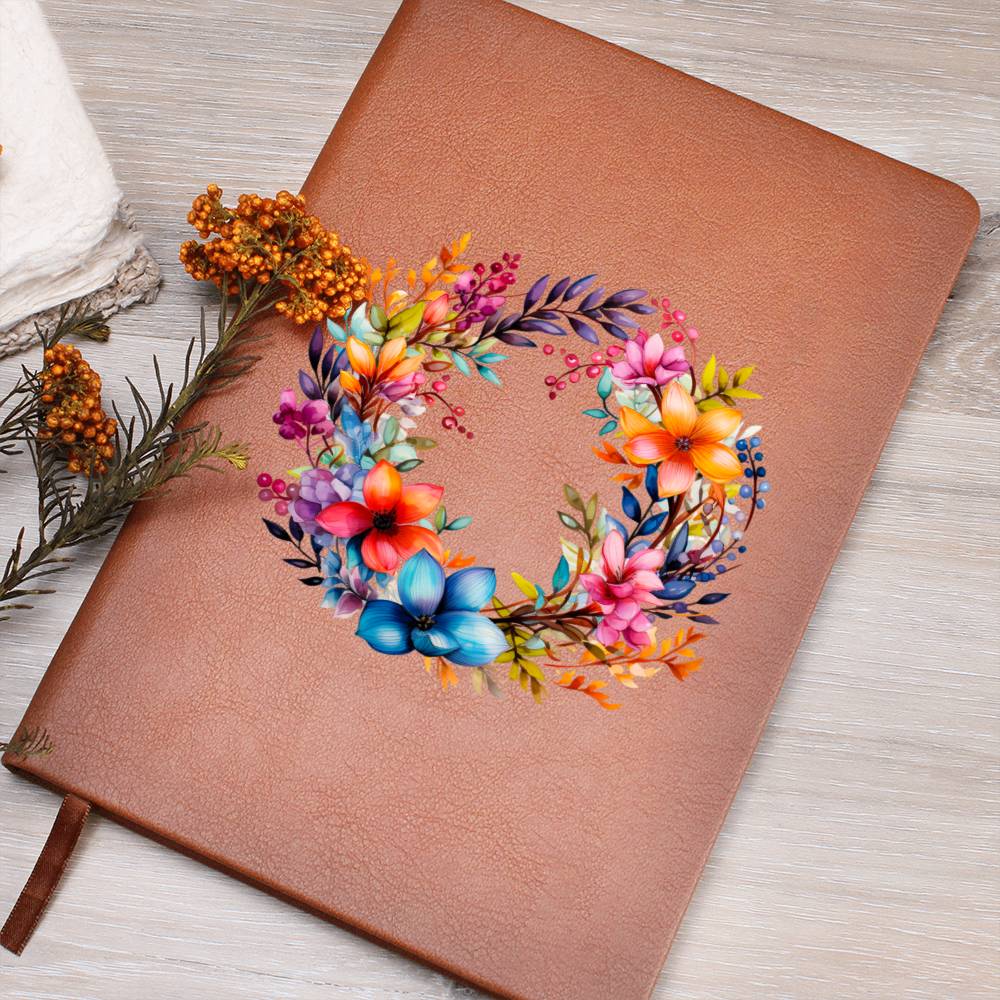 Floral Flower Wreath 014 - Vegan Leather Journal
