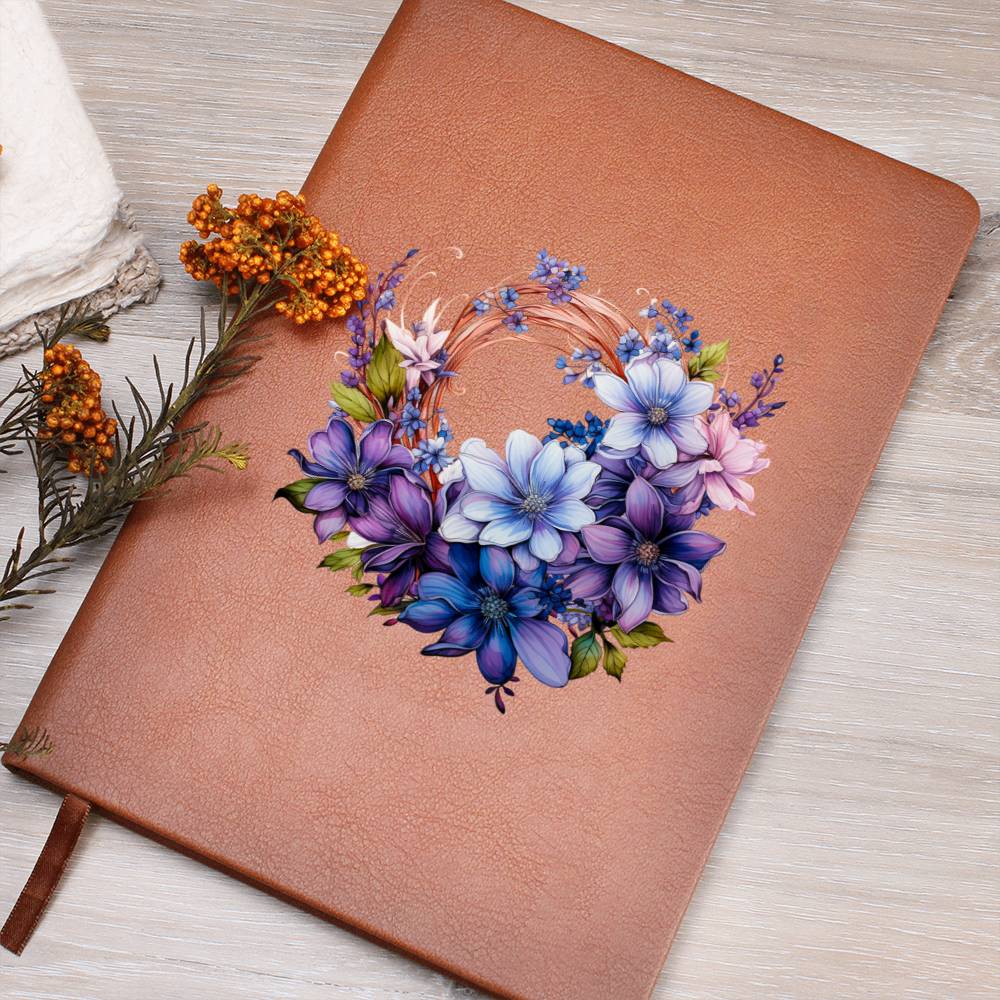 Floral Flower Wreath 112 - Vegan Leather Journal