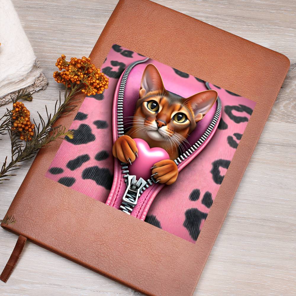 Valentine's Day Cat And Zipper 022 - Vegan Leather Journal
