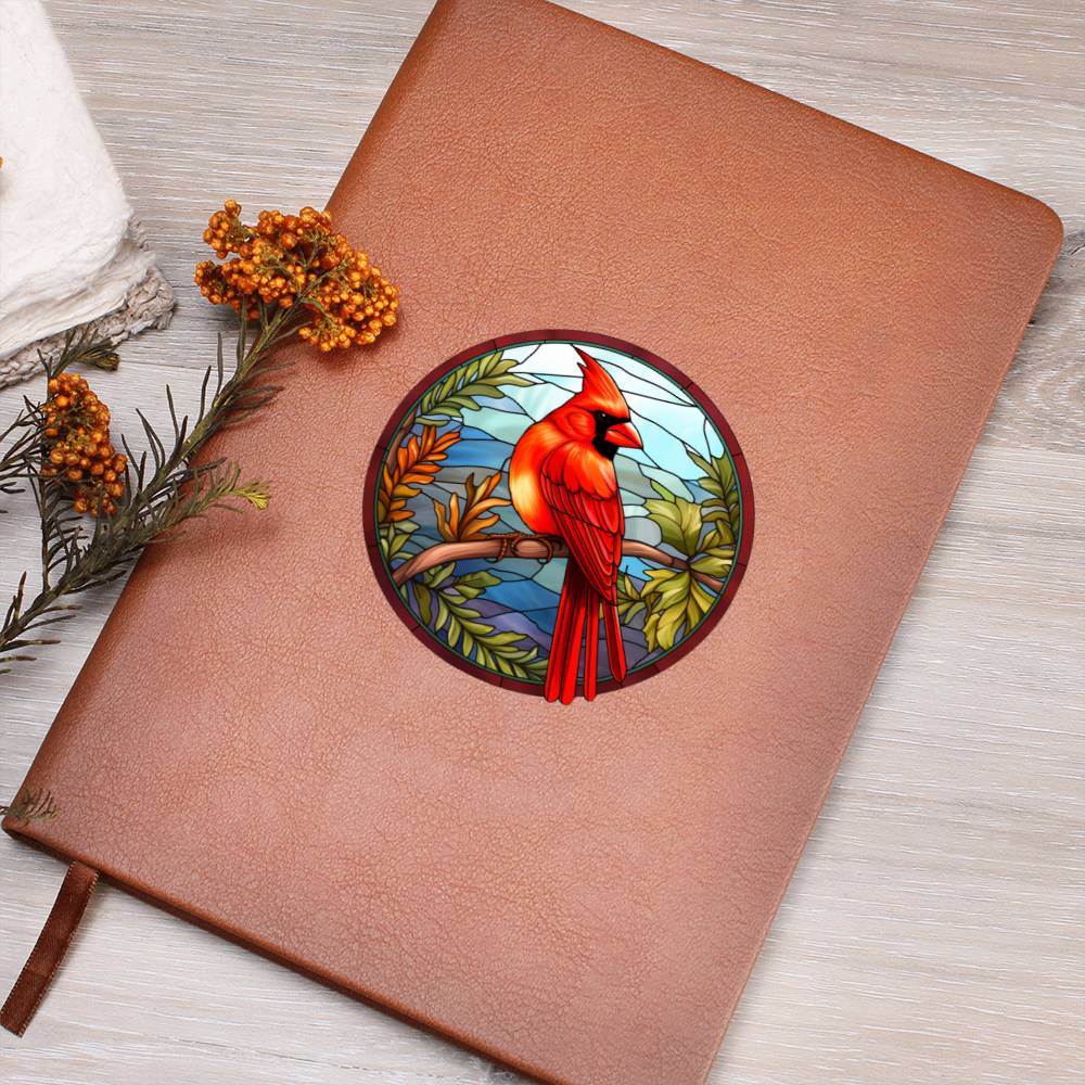 Christmas Red Cardinal Stained Glass Design 025 - Vegan Leather Journal