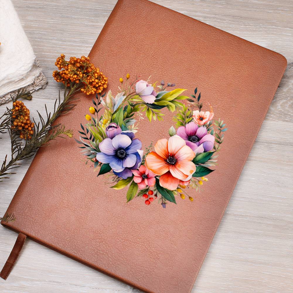 Floral Flower Wreath 048 - Vegan Leather Journal