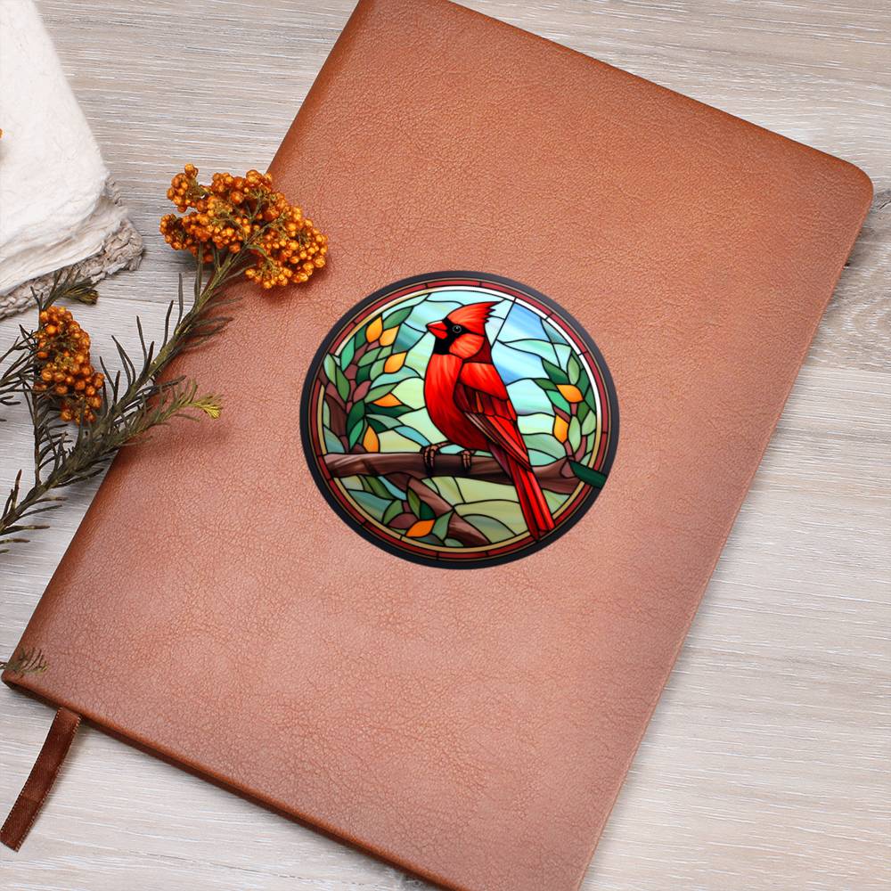 Christmas Red Cardinal Stained Glass Design 028 - Vegan Leather Journal