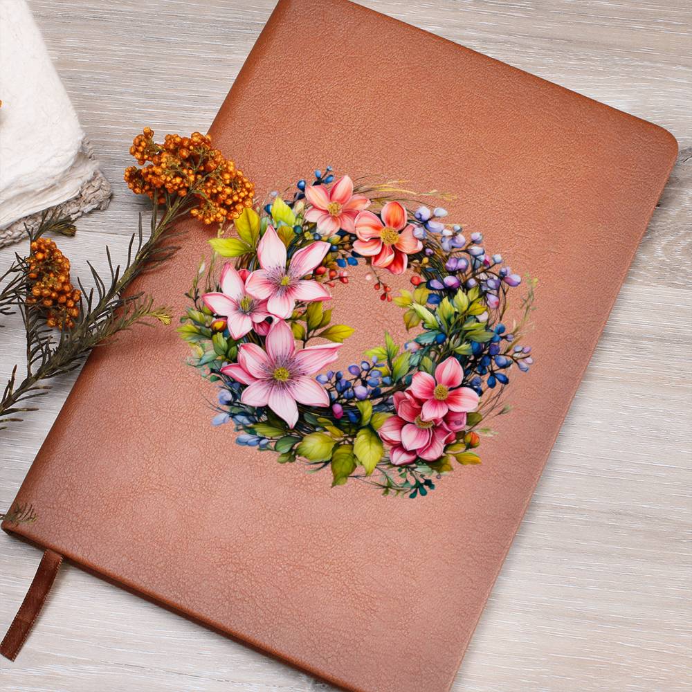 Floral Flower Wreath 052 - Vegan Leather Journal